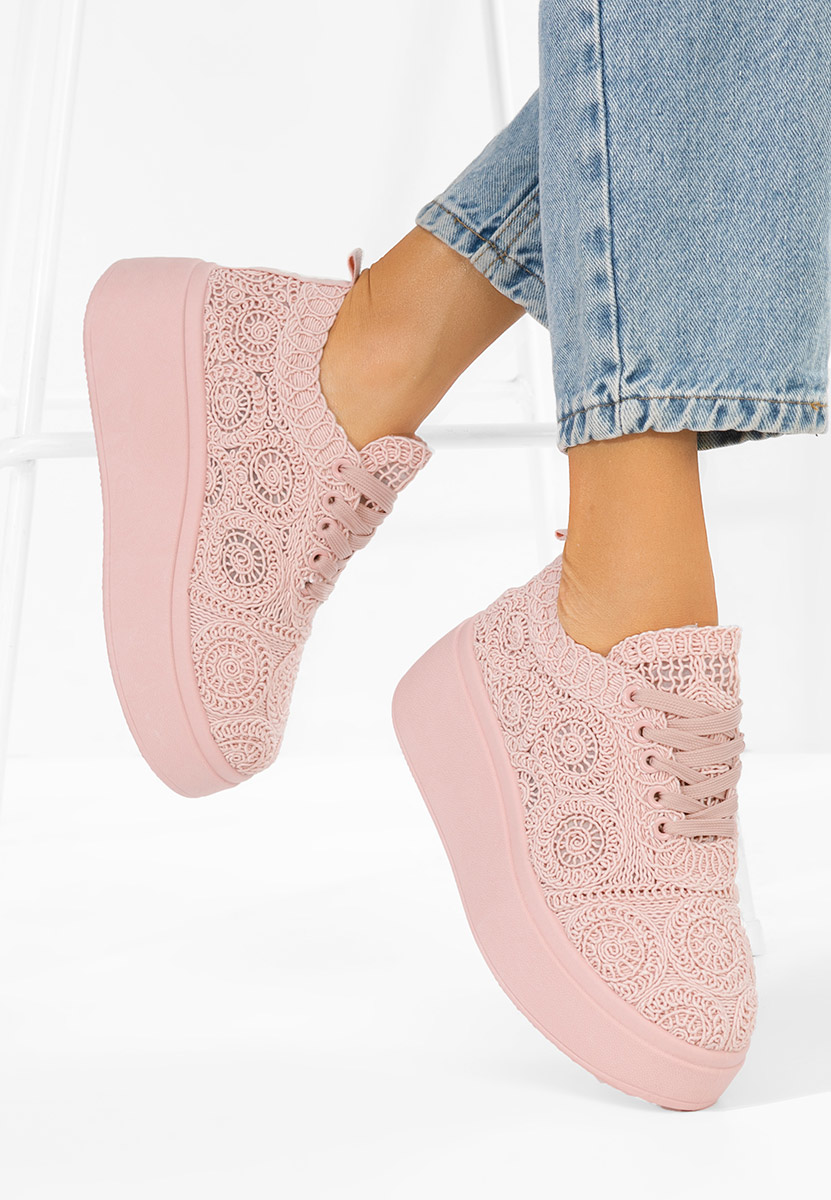 Różowe sneakersy na platformie Anneira