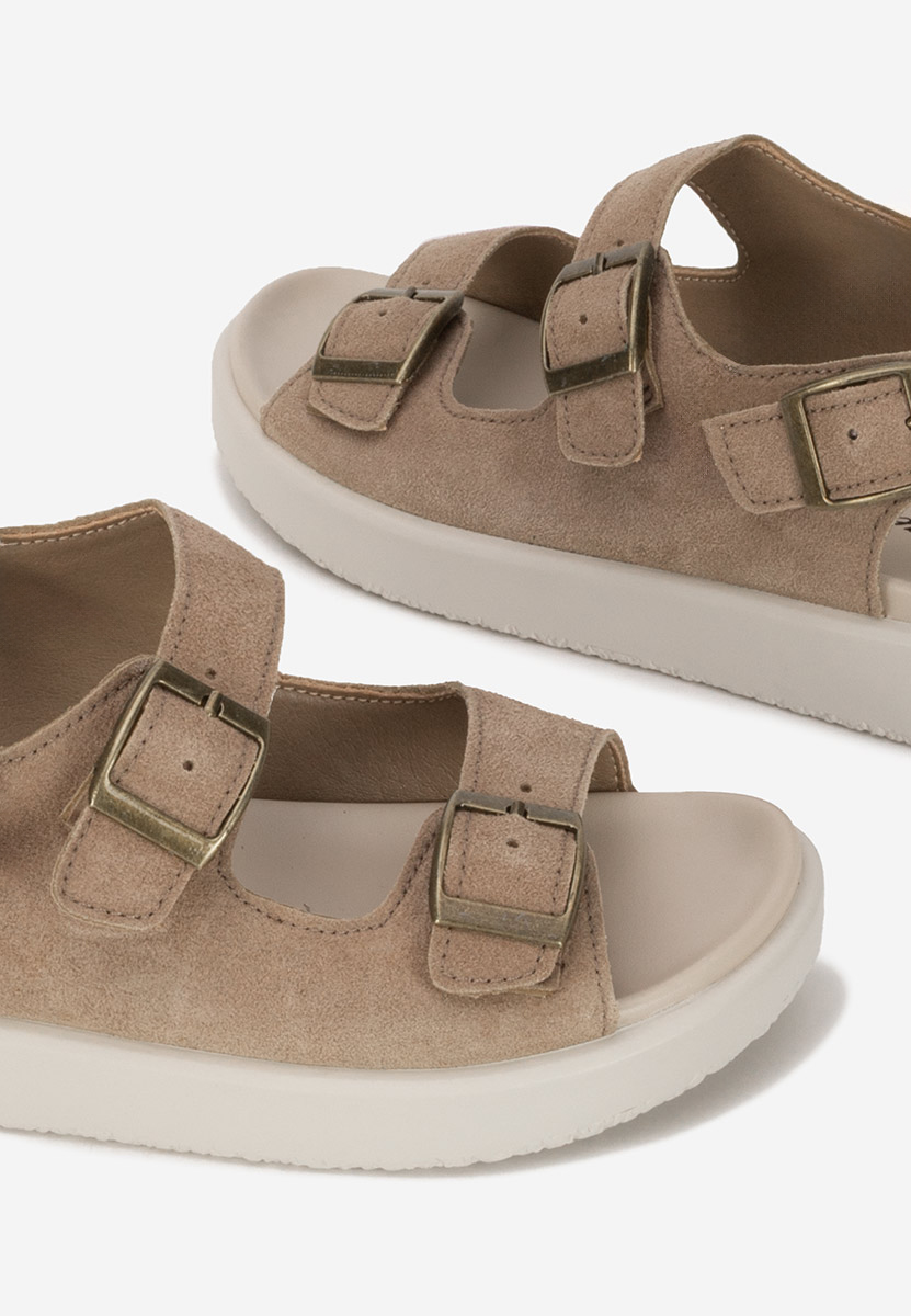 Khaki sandały damskie skórzane Herea