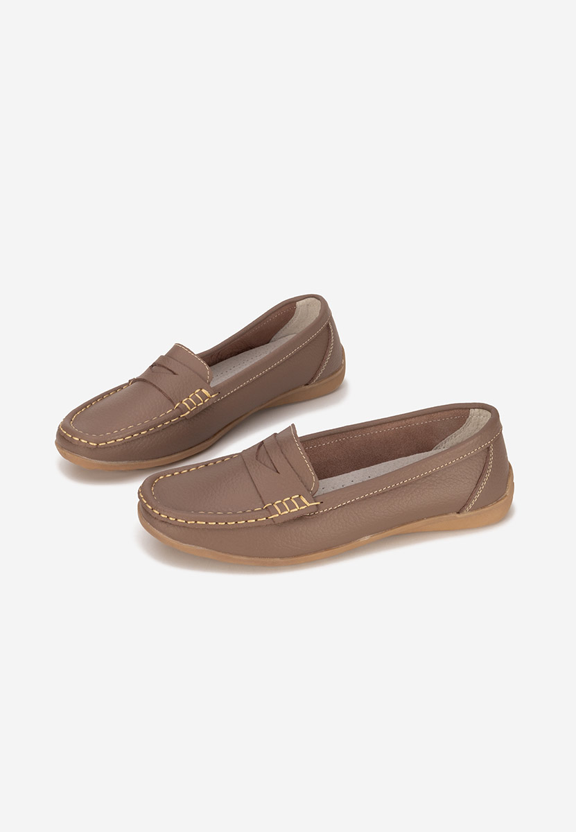 Khaki mokasyny damskie skórzane Cheria