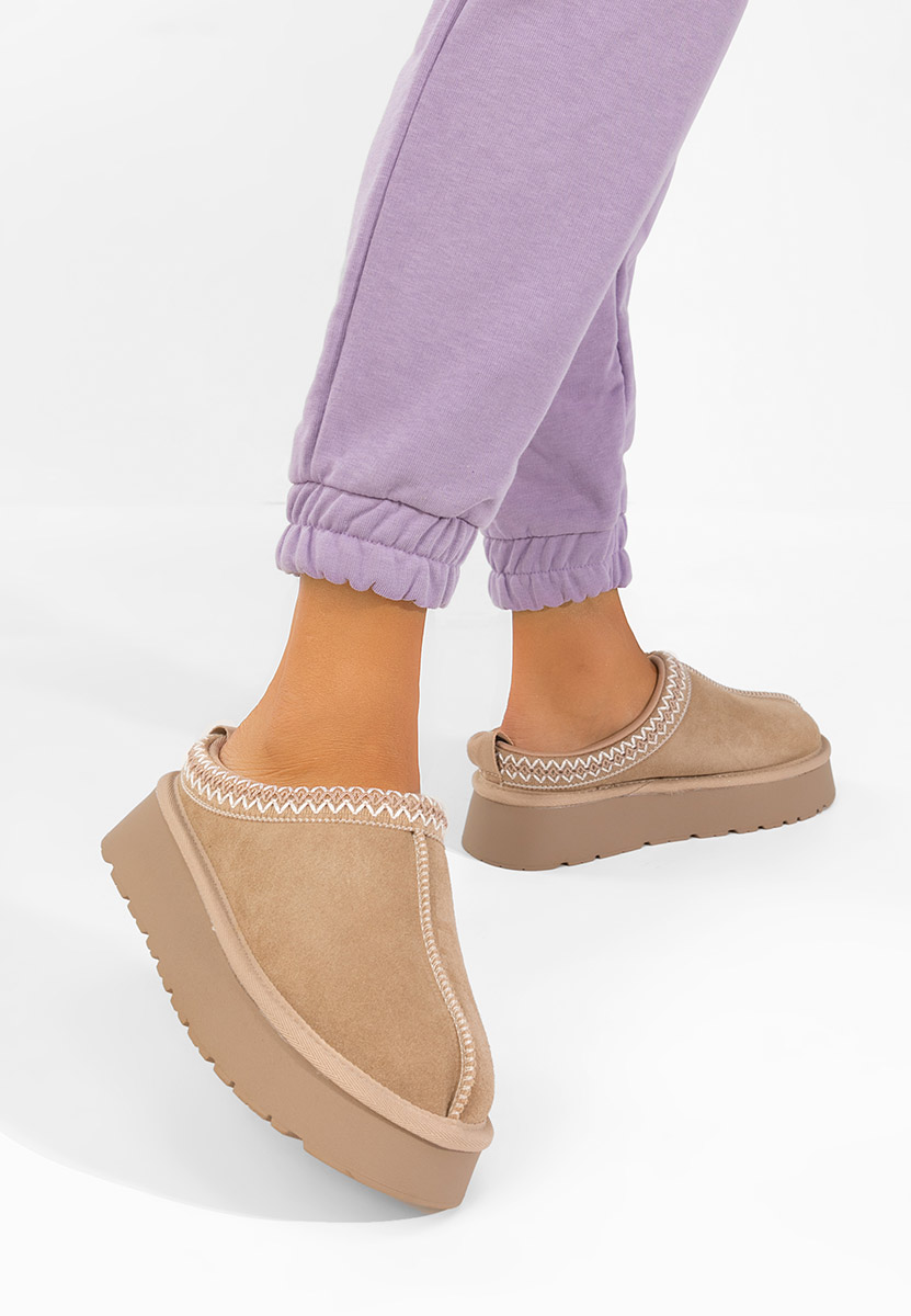 Khaki klapki skórzane Alorra