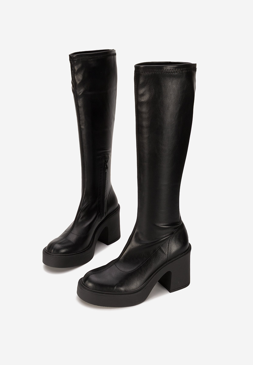 Czarne kozaki za kolano na słupku Amadeia