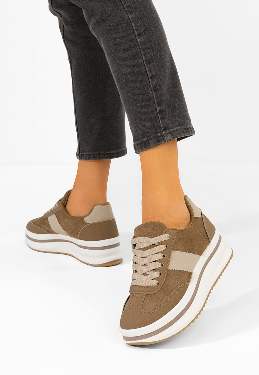 Khaki sneakersy na platformie Zashia
