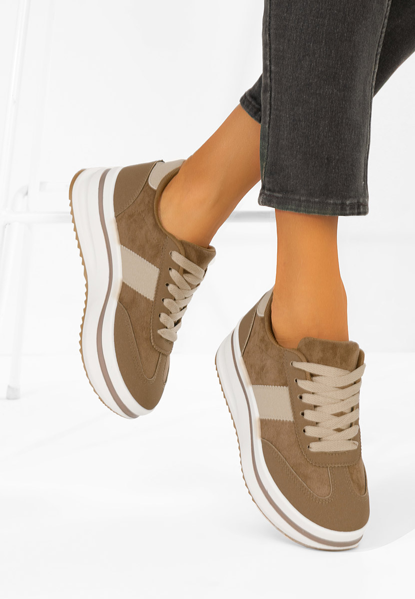 Khaki sneakersy na platformie Zashia
