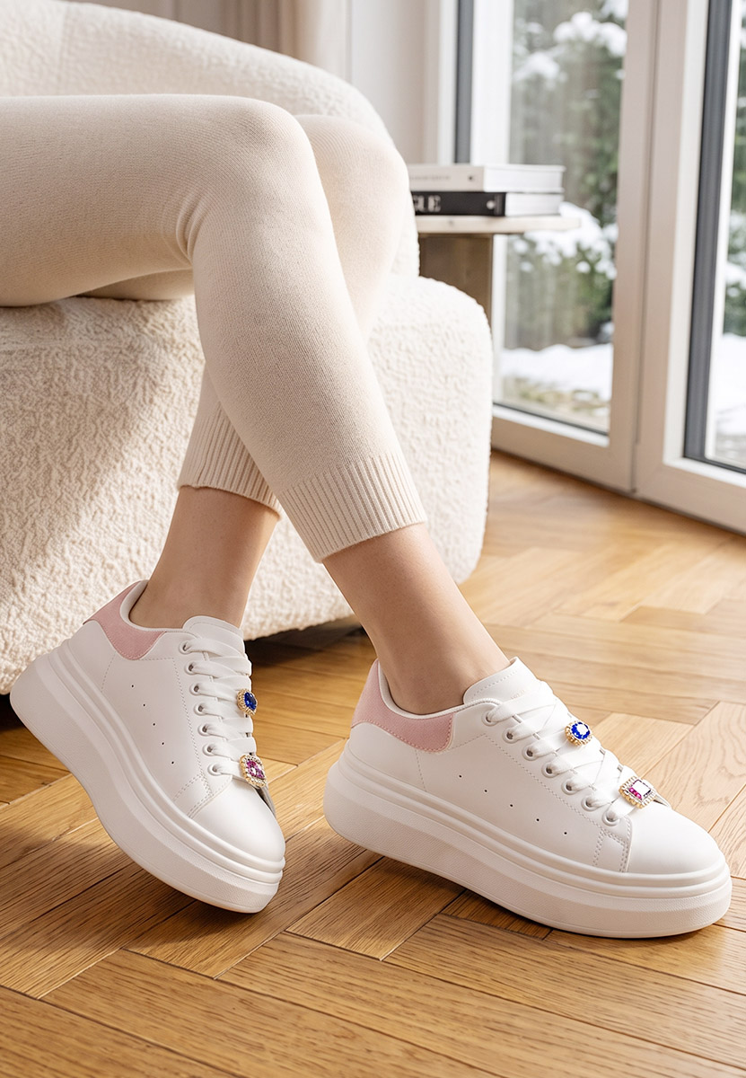 Białe sneakersy na platformie Delaina V2