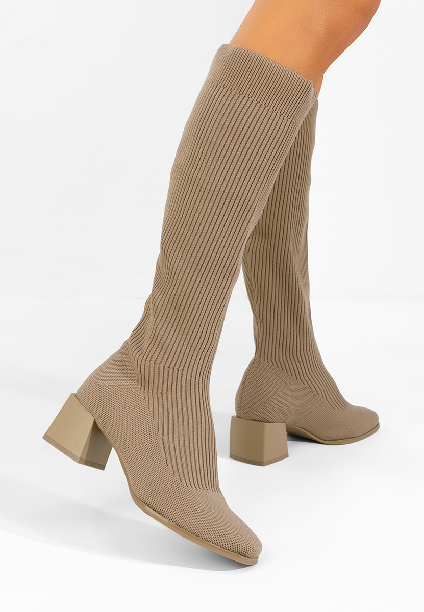 Khaki kozaki z elastyczną cholewką Denisse