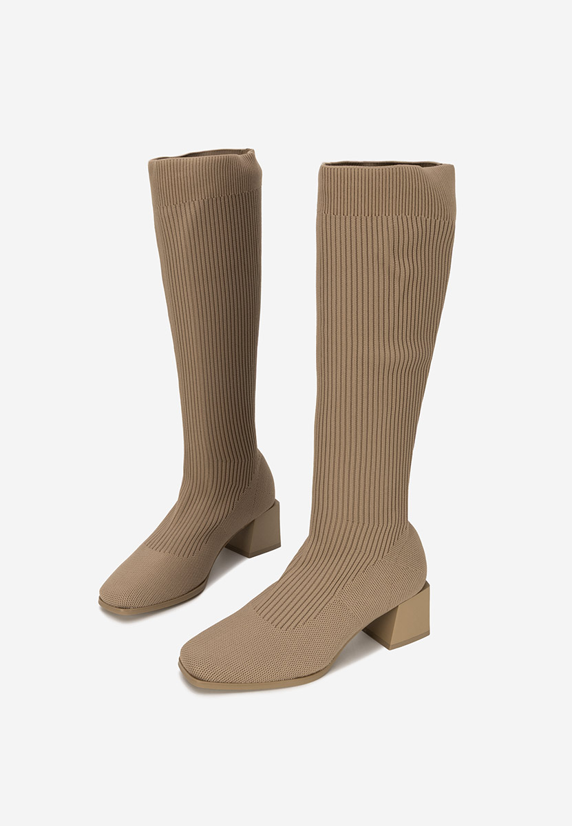 Khaki kozaki z elastyczną cholewką Denisse