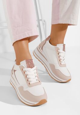 Różowe sneakersy damskie na koturnie Bienna