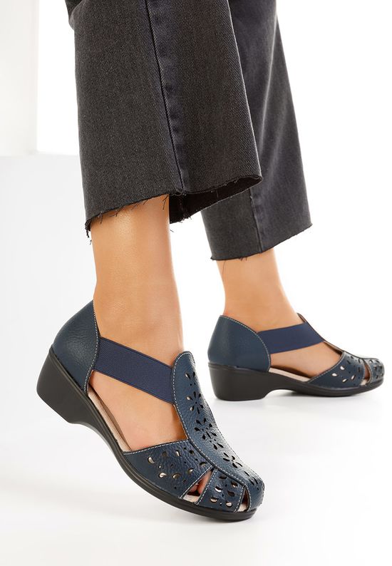 Granatowe sandały damskie skórzane Melona, Rozmiary: 38 - zapatos