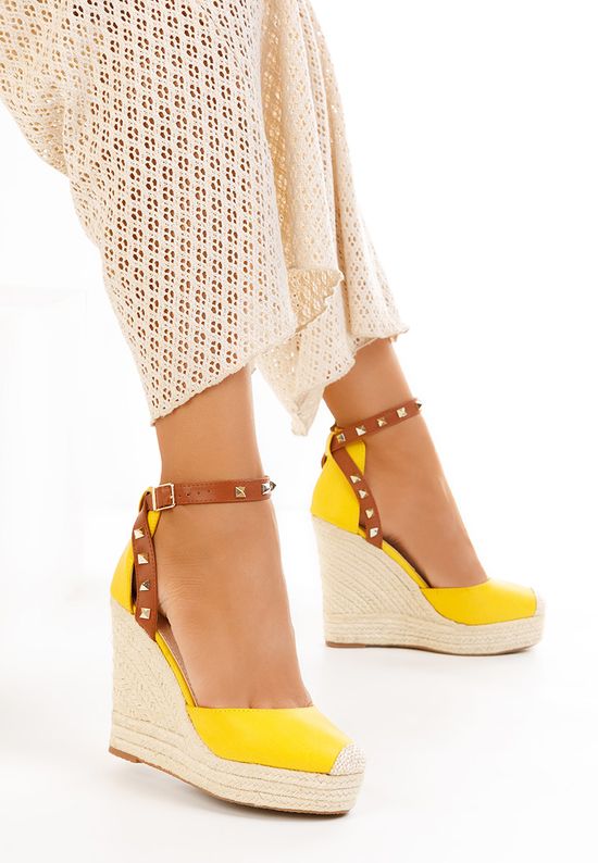 Żółte sandały na koturnie Riviella, Rozmiary: 41 - zapatos