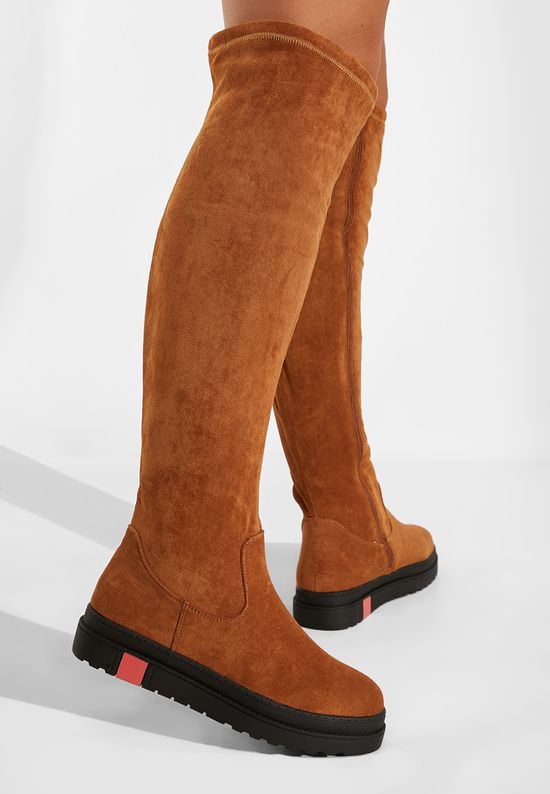 Camelowe kozaki za kolano płaskie Esme, Rozmiary: 38 - zapatos