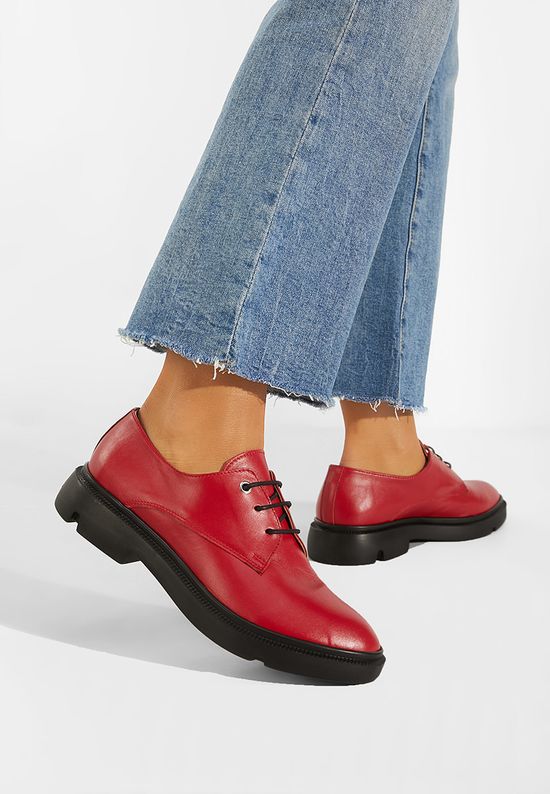 Czerwone oxfordy damskie skórzane Pelado, Rozmiary: 40 - zapatos