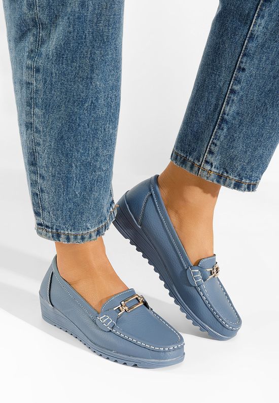 Niebieskie mokasyny damskie skórzane Fahima, Rozmiary: 38 - zapatos