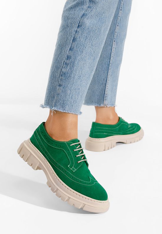 Zielone półbuty damskie skórzane Henise V2, Rozmiary: 38 - zapatos