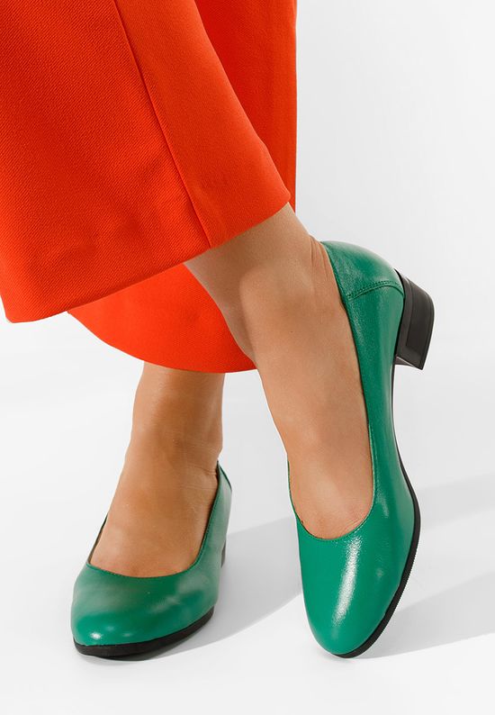 Zielone czółenka skórzane Montremy, Rozmiary: 35 - zapatos