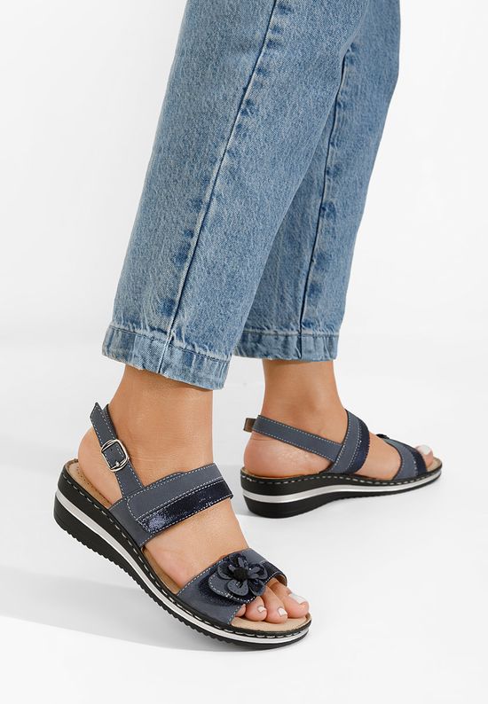 Niebieskie sandały na niskim koturnie Perira, Rozmiary: 38 - zapatos