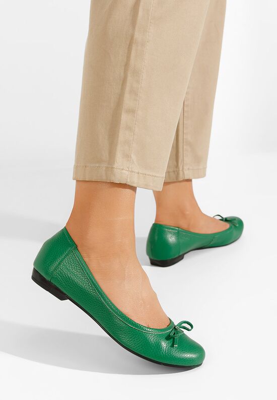 Zielone baleriny damskie skórzane Beriana, Rozmiary: 36 - zapatos