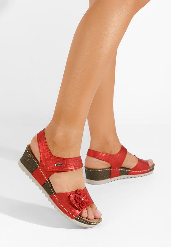 Czerwone sandały na niskim koturnie Eliasea, Rozmiary: 38 - zapatos