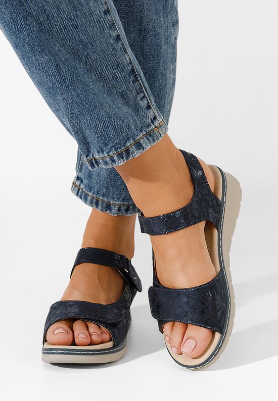 Granatowe sandały na koturnie Alsanda, Rozmiary: 37 - zapatos