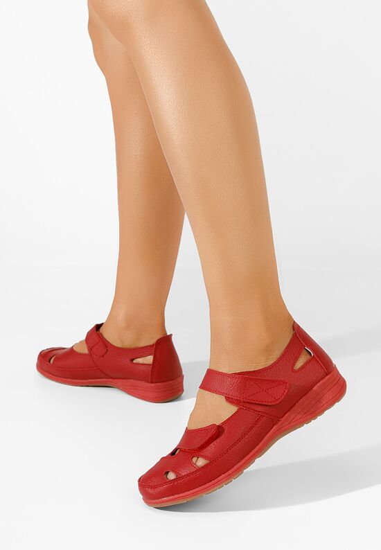 Czerwone baleriny damskie skórzane Naida, Rozmiary: 38 - zapatos