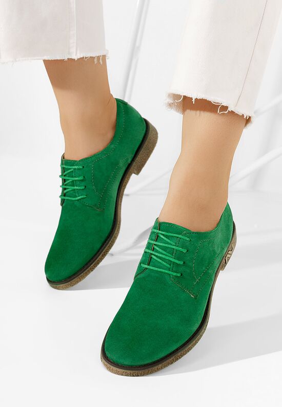 Zielone oxfordy damskie skórzane Doresa, Rozmiary: 35 - zapatos