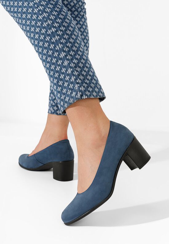 Niebieskie czółenka na słupku skórzane Dalida, Rozmiary: 35 - zapatos