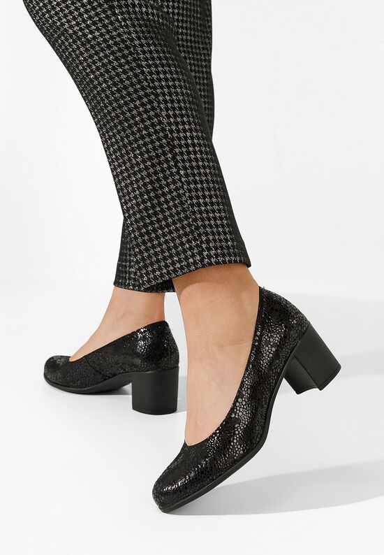 Czarne czółenka na słupku skórzane Dalida V5, Rozmiary: 36 - zapatos