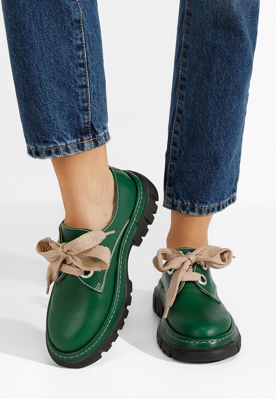 Zielone półbuty damskie skórzane Dasha V2, Rozmiary: 36 - zapatos