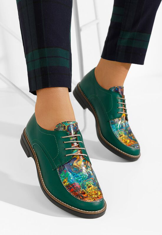 Zielone oxfordy damskie skórzane Radiant, Rozmiary: 34 - zapatos