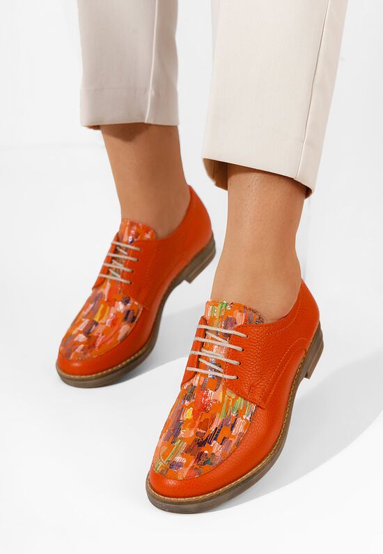 Pomarańczowe oxfordy damskie skórzane Radiant, Rozmiary: 37 - zapatos