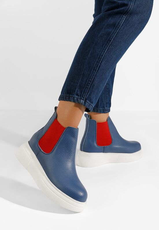 Niebieskie botki damskie skórzane Kisalia, Rozmiary: 35 - zapatos