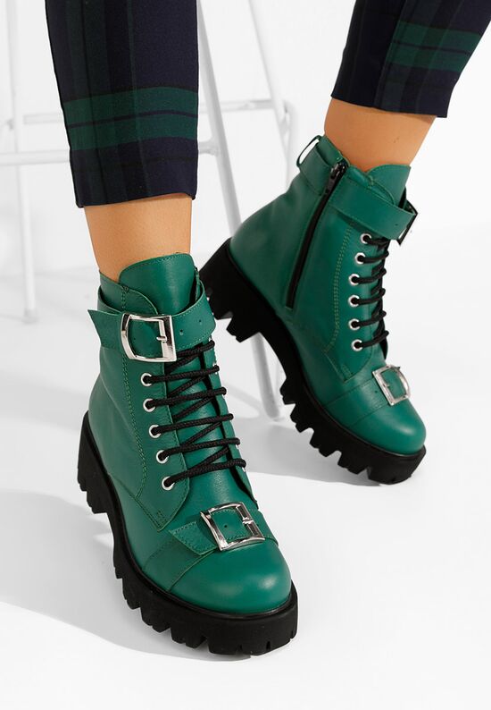 Zielone workery damskie skórzane Antonina, Rozmiary: 36 - zapatos
