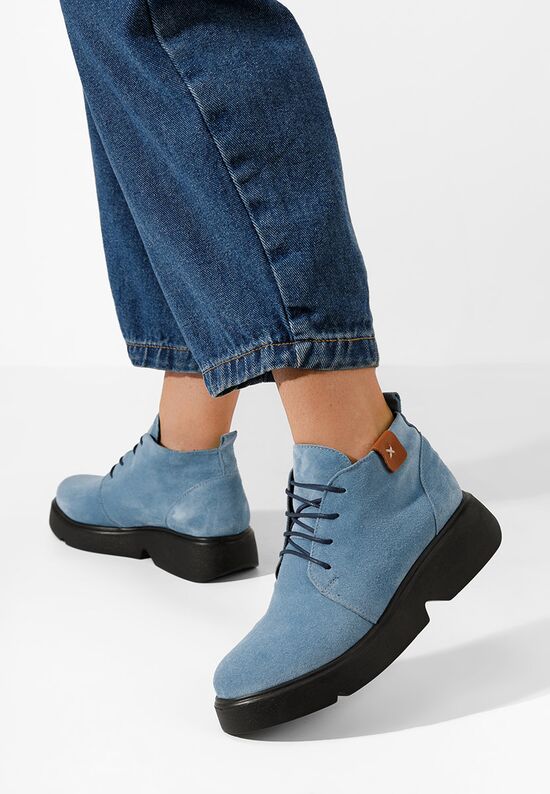 Niebieskie botki damskie skórzane Arania, Rozmiary: 36 - zapatos