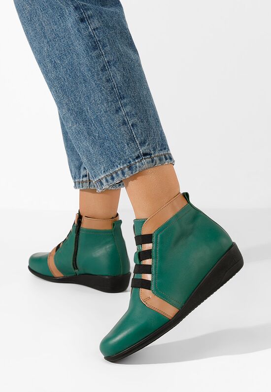 Zielone botki damskie skórzane Tashia, Rozmiary: 40 - zapatos