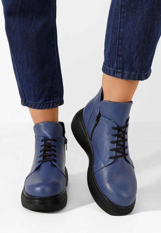 Niebieskie botki damskie skórzane Fianna, Rozmiary: 39 - zapatos