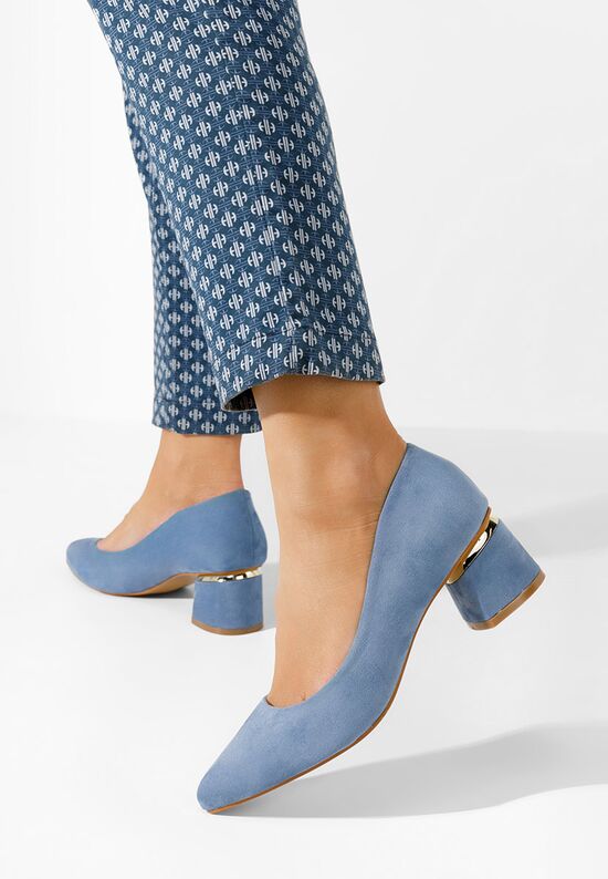 Niebieskie czółenka na słupku Gretta V2, Rozmiary: 39 - zapatos