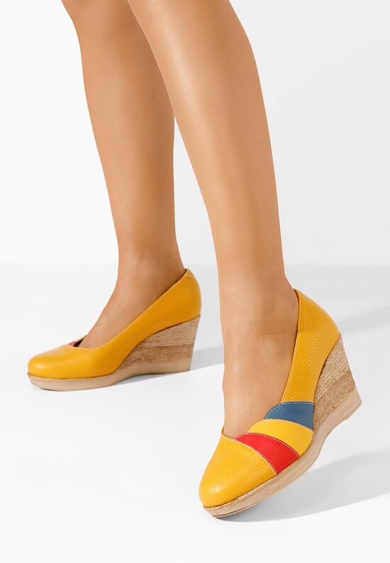 Żółte czółenka na koturnie Iryela, Rozmiary: 38 - zapatos