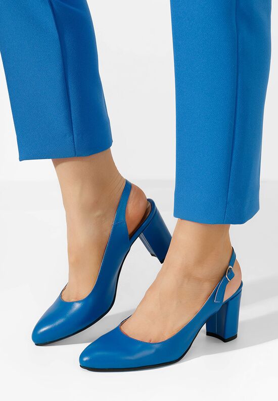 Niebieskie czółenka damskie skórzane Corusa, Rozmiary: 34 - zapatos